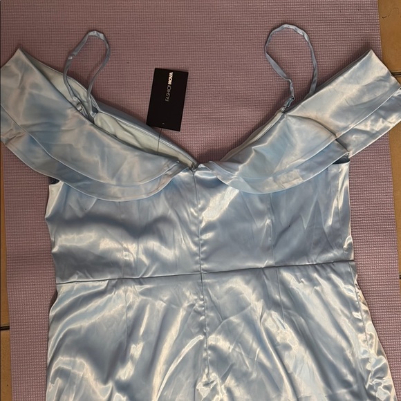 Fashion Nova Blue Ruched Off-Shoulder Midi Dress 37 - Picture 9 of 11